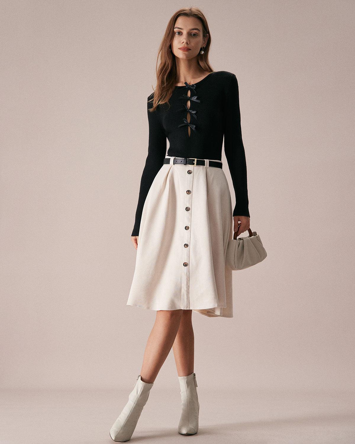 The Black Boat Neck Bowknot Front Knit Top Product Image