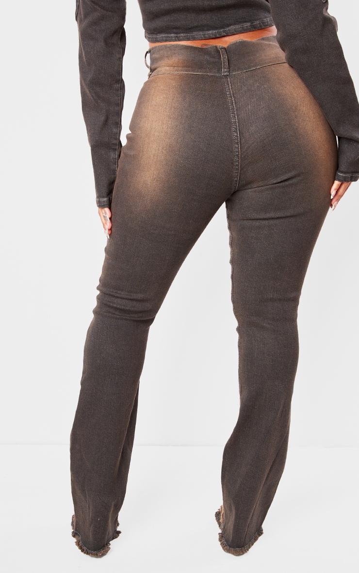 Shape Washed Brown Denim High Waisted Ripped Hem Jeans Product Image