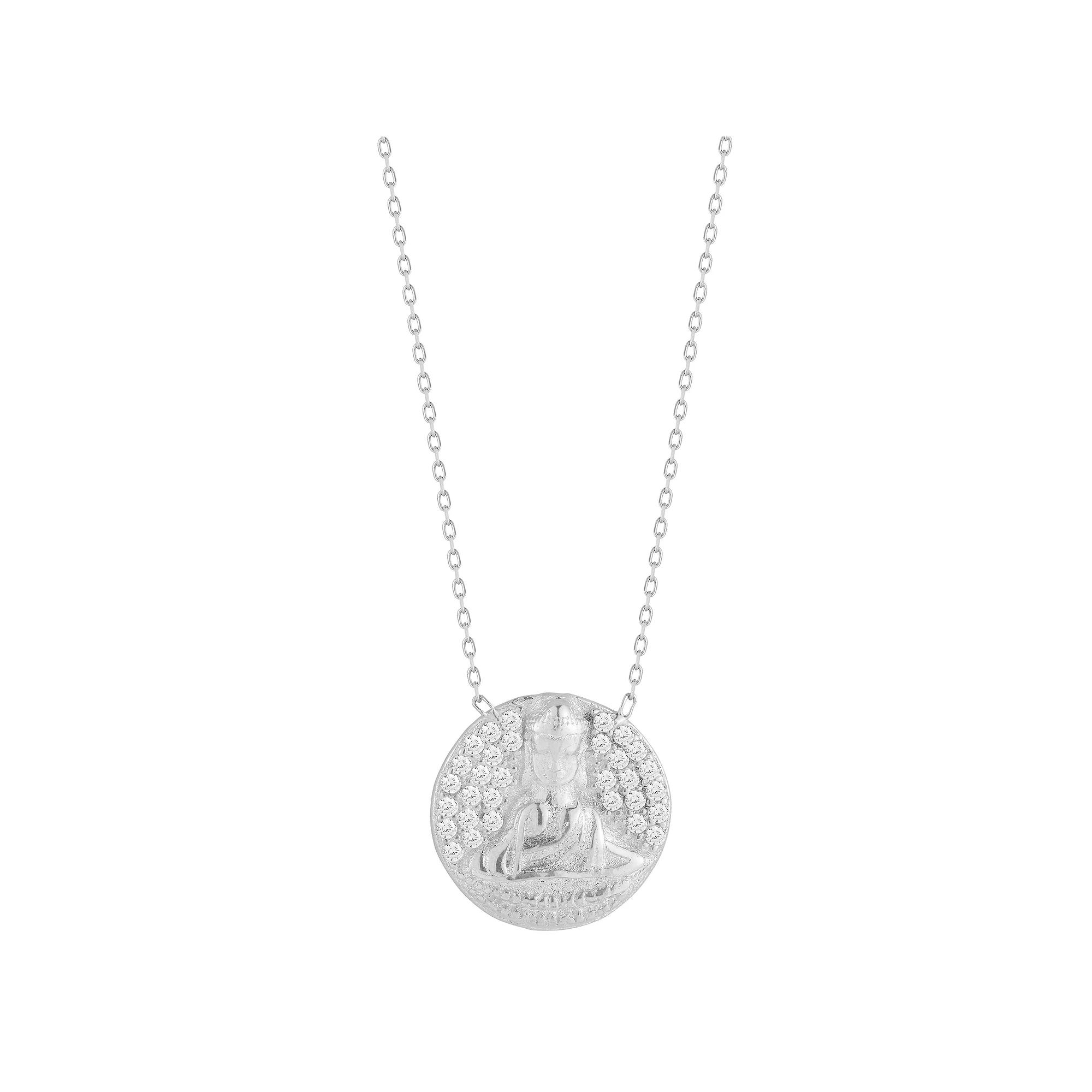 Sunkissed Sterling Sterling Silver Cubic Zirconia Buddha Medallion Necklace, Womens Silver Tone Product Image