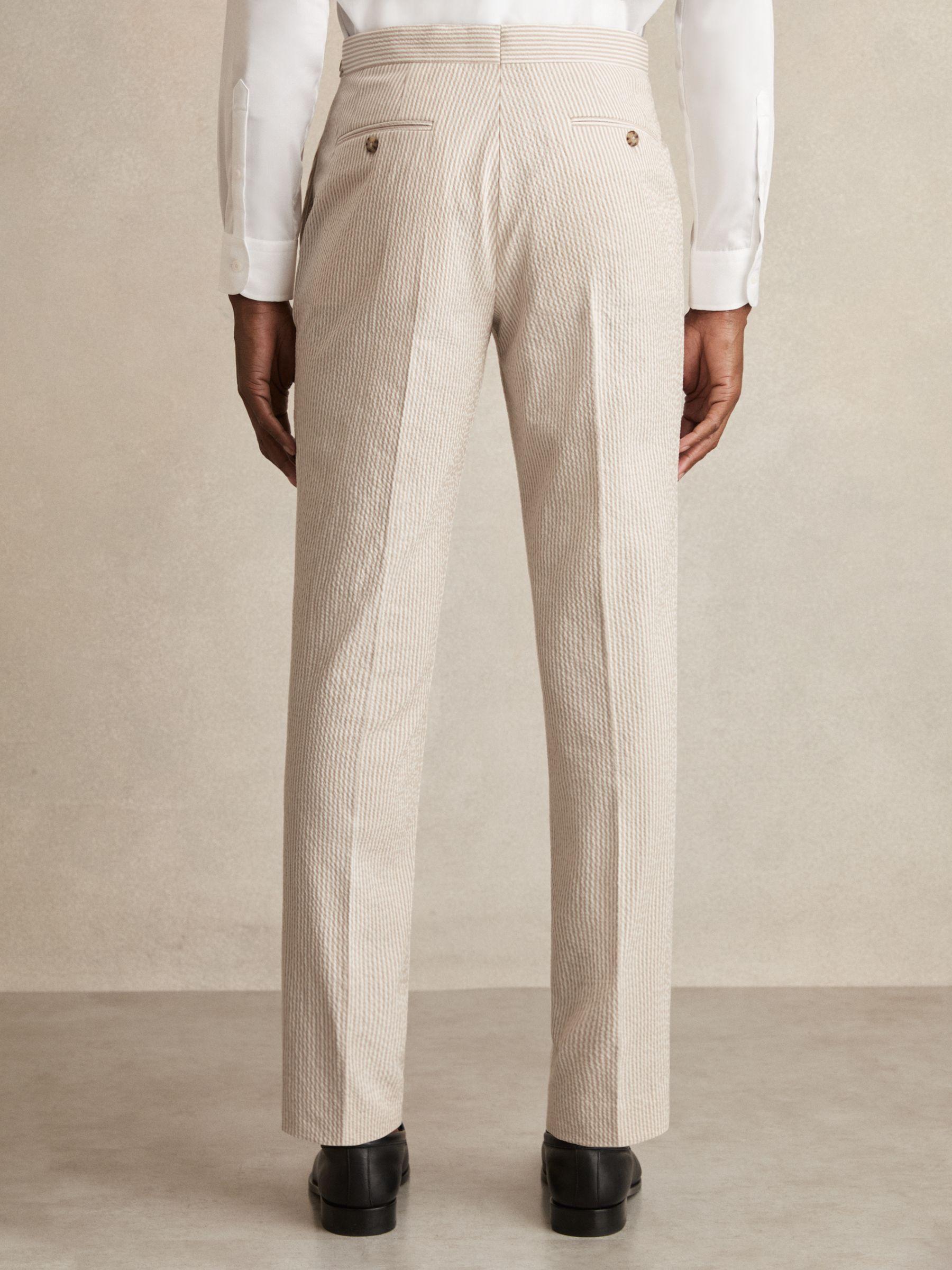 Seersucker Slim-Fit Suit Trousers in Oatmeal/White Product Image