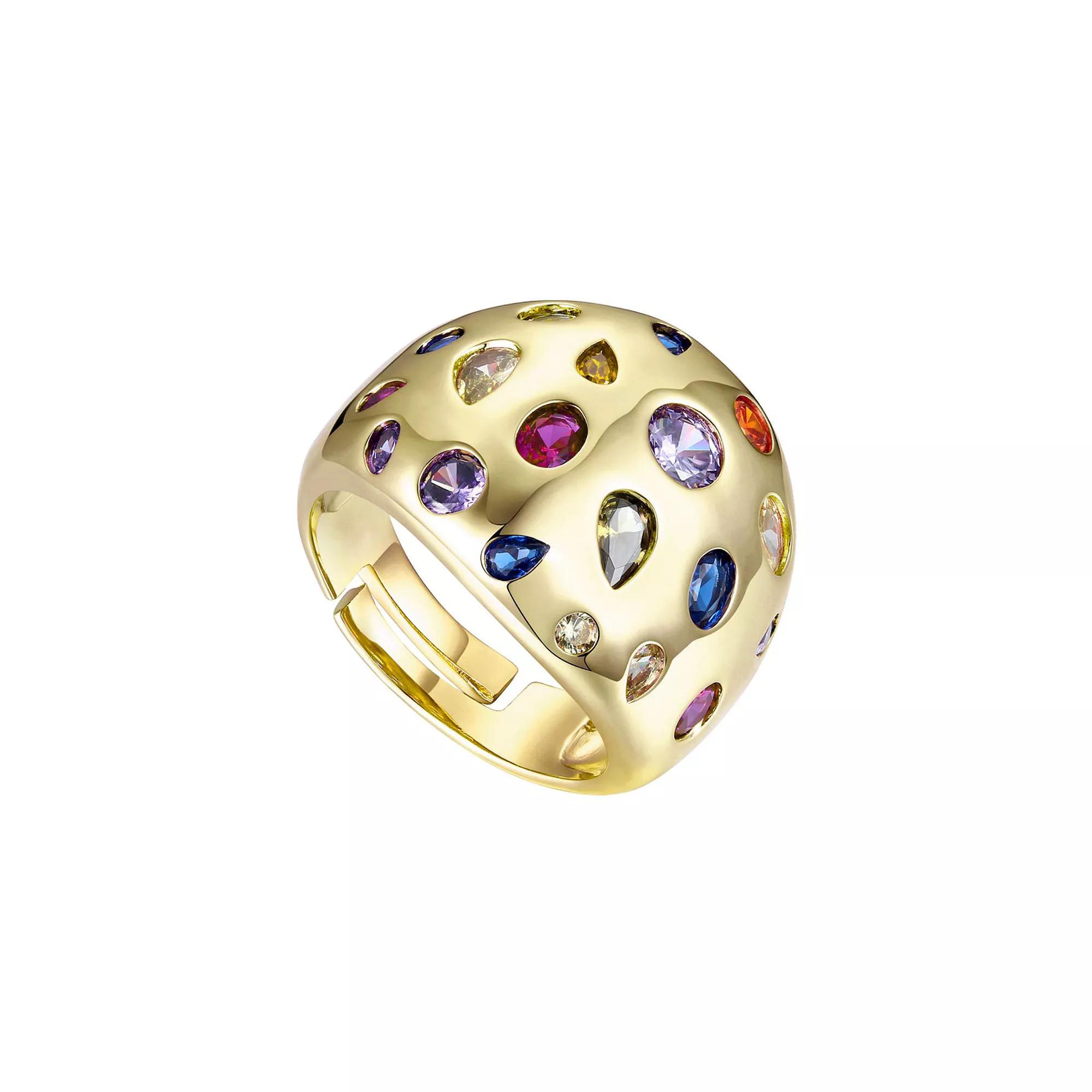 14k Gold Plated Rainbow Cubic Zirconia Dome Ring, Womens Gold Tone Product Image