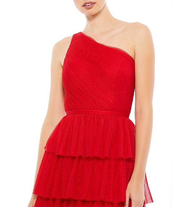 Ieena for Mac Duggal A-Line Tiered Ruffle One Shoulder Sleeveless Gown Product Image