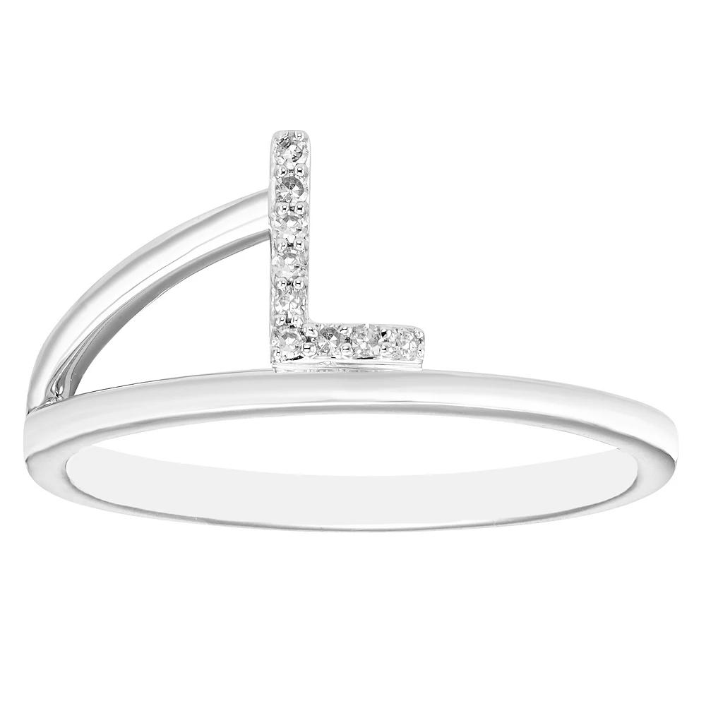 Boston Bay Diamonds Sterling Silver Diamond Accent Letter Initial Split Shank Ring, Women's, Size: 7, Silver Tone L Product Image