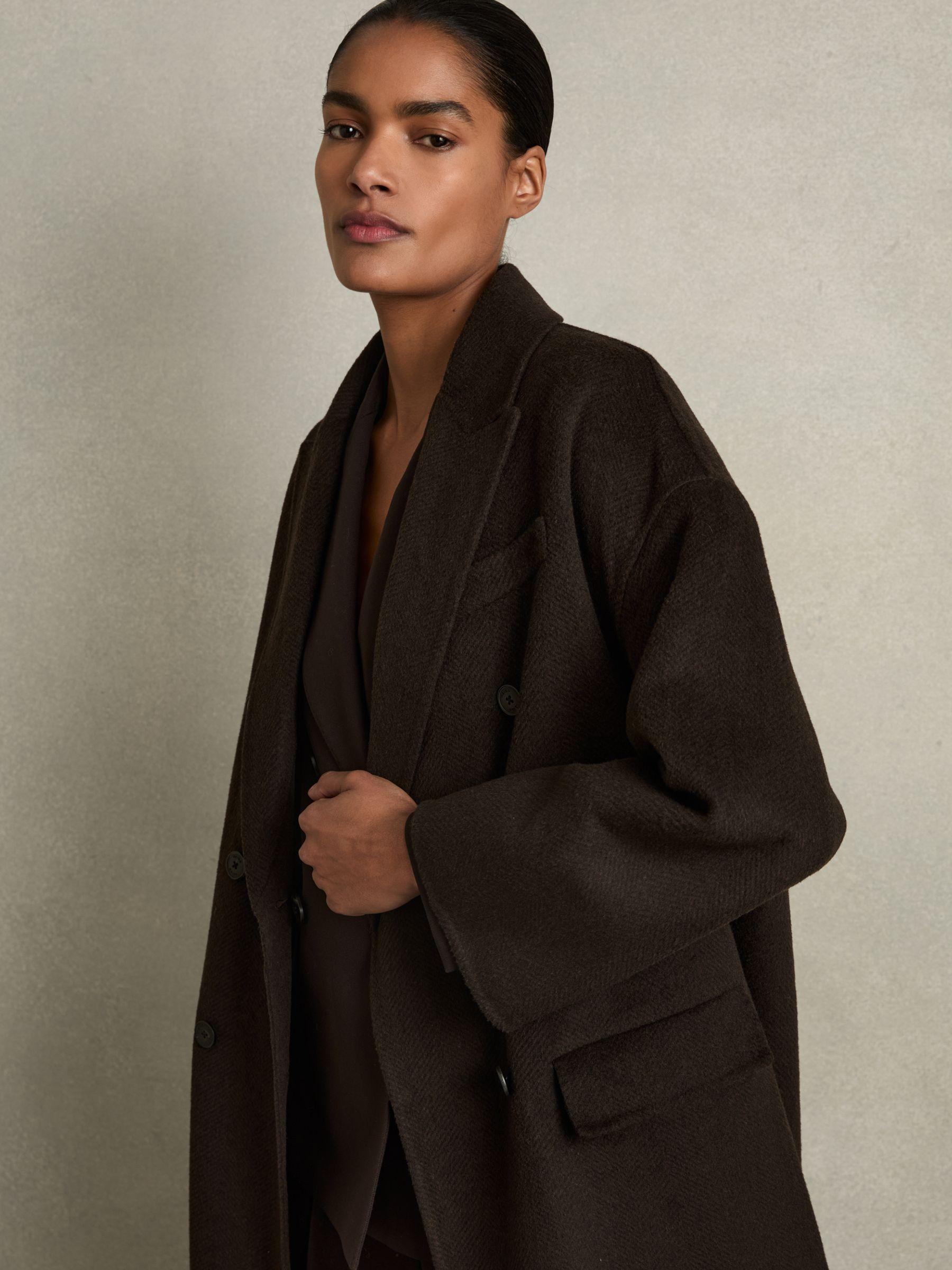 Wool Blend Herringbone-Twill Coat in Chocolate Product Image