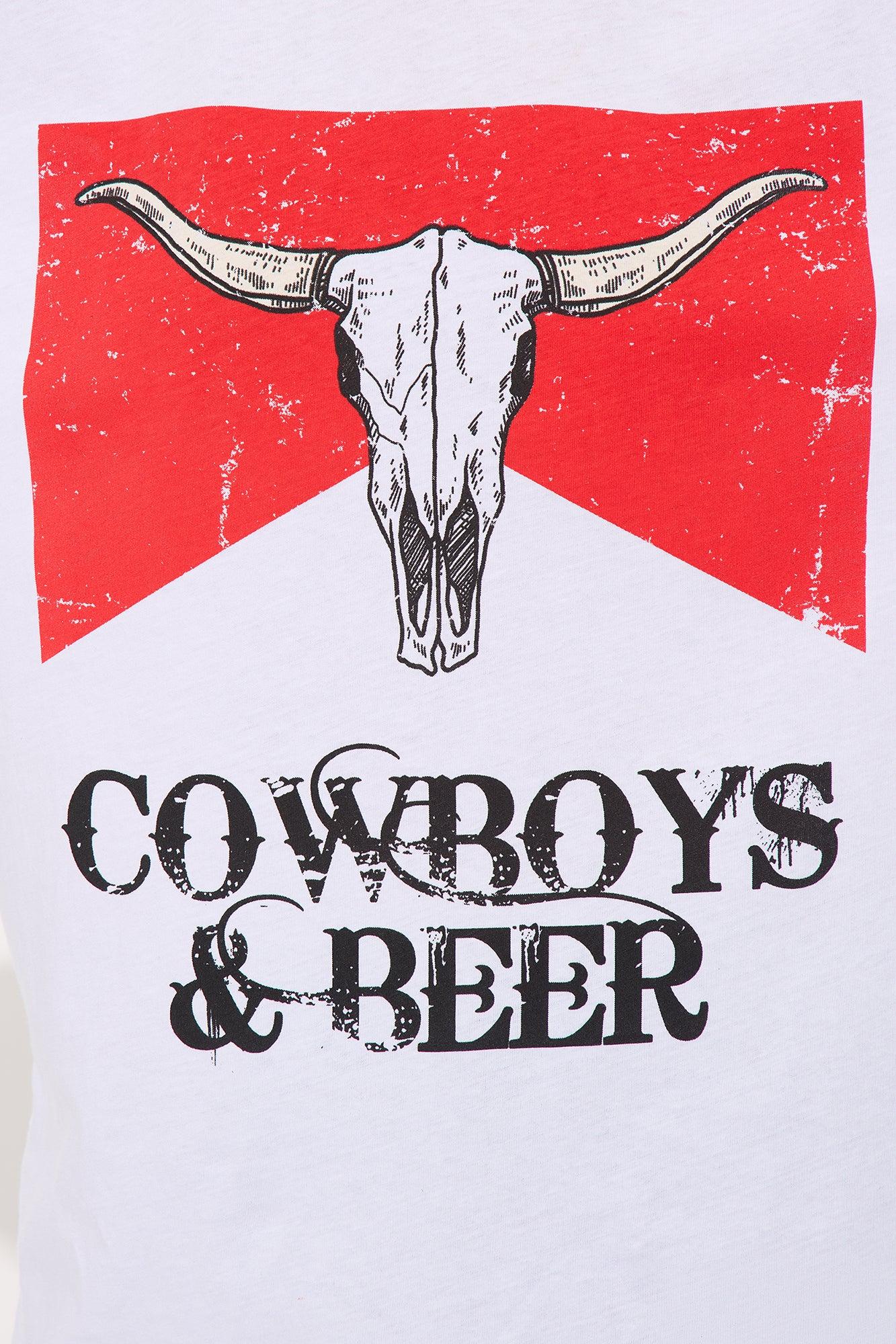 Vintage Cowboys & Beers Washed Tee - White Female Product Image