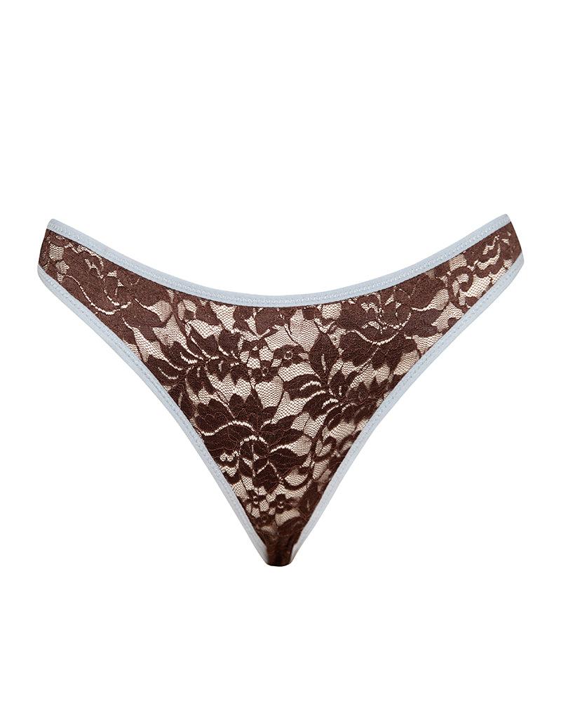 Yinis Knickers in Chocolate Lace with Blue Binding Female Product Image