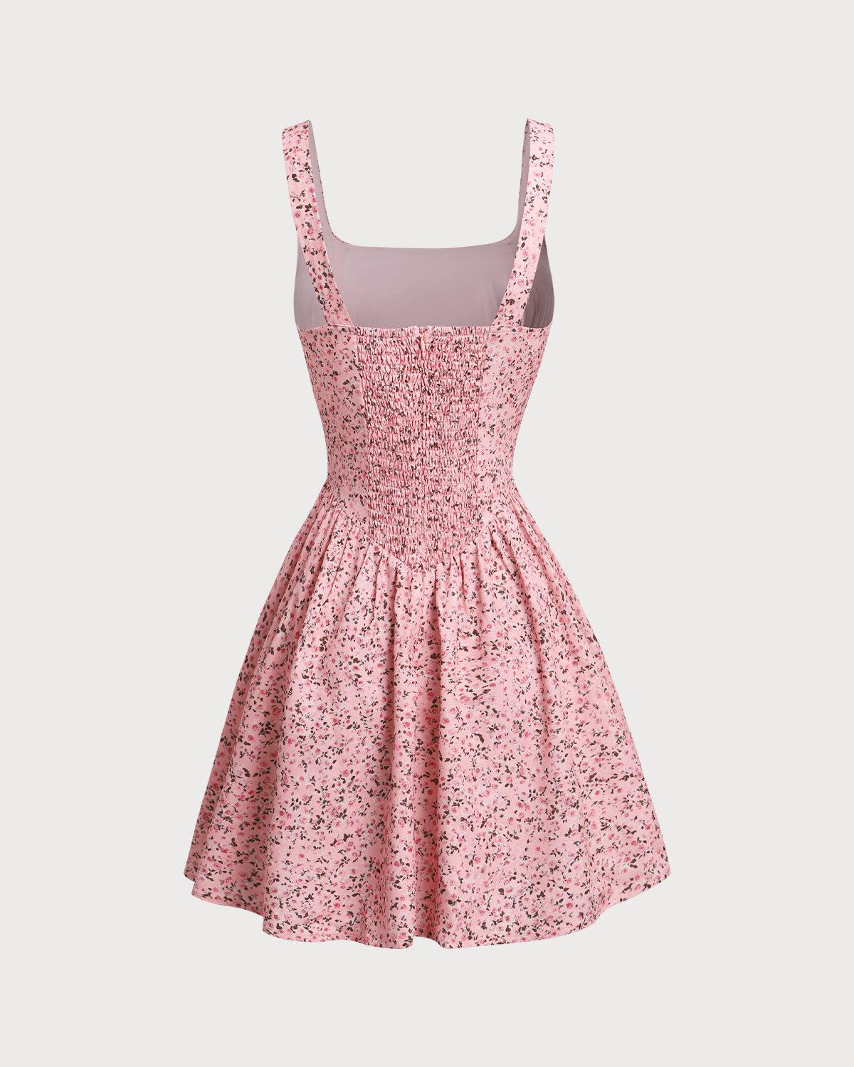 Pink Floral Ruched Corset Slip Mini Dress Product Image