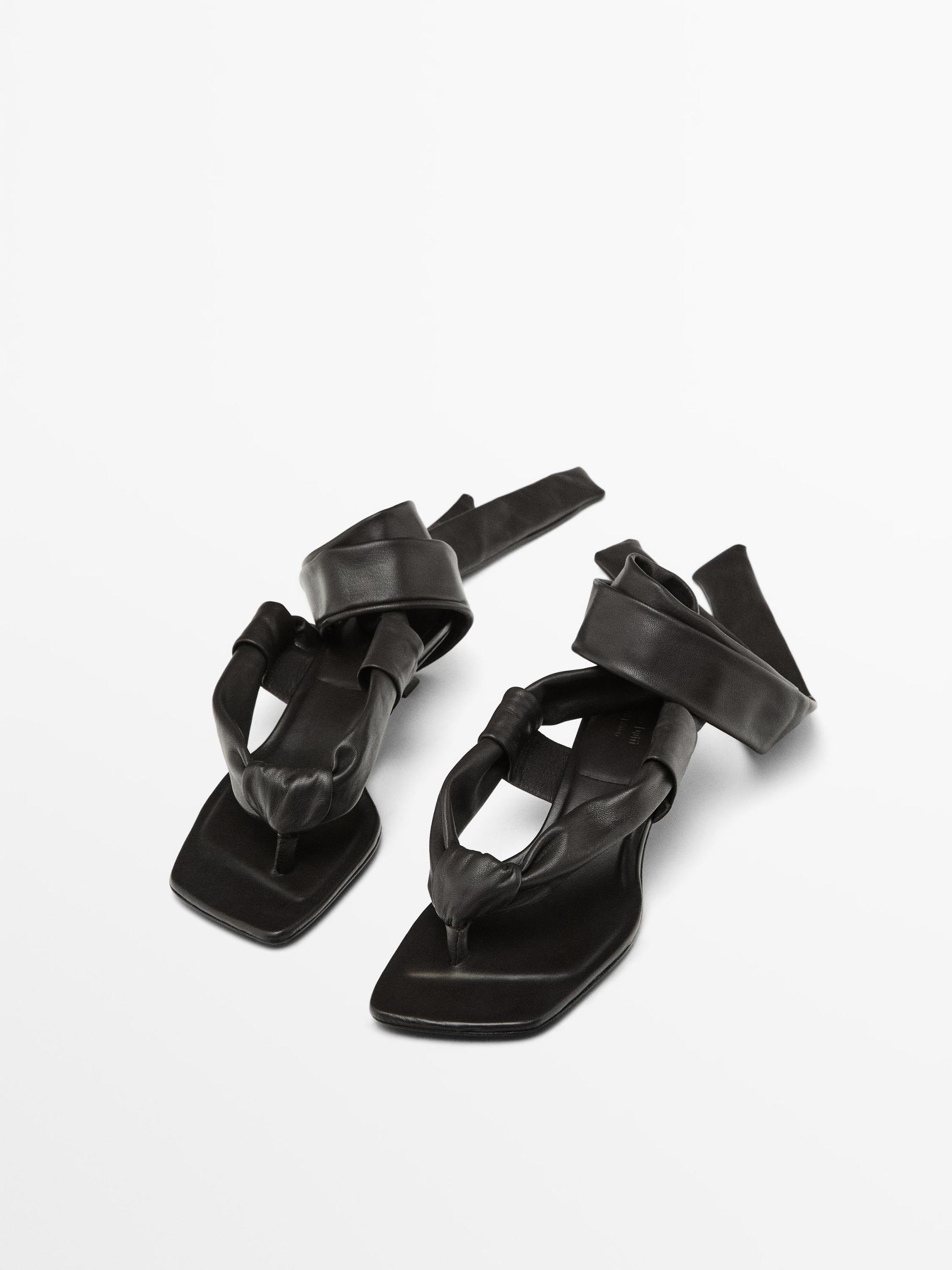 Leather high-heel sandals with tie detail - Limited Edition Product Image