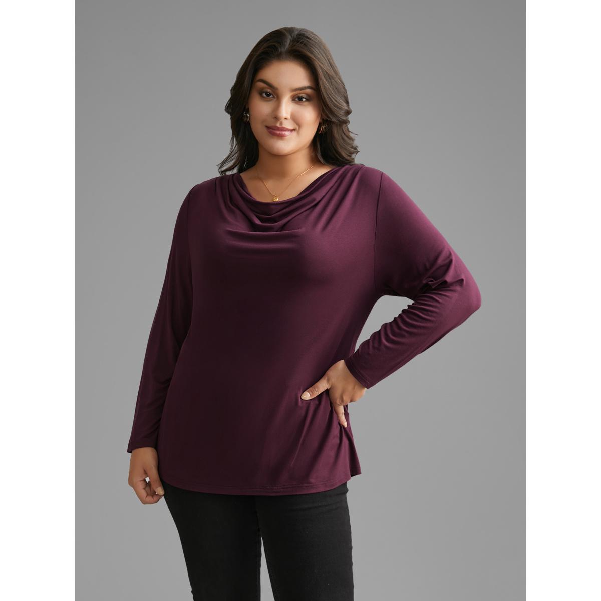 Plus Size Supersoft Essentials Cowl Neck Stretchy T-shirt Deeppurplered Women Elegant Non Cowl Neck Everyday T-shirts BloomChic 10/M Product Image