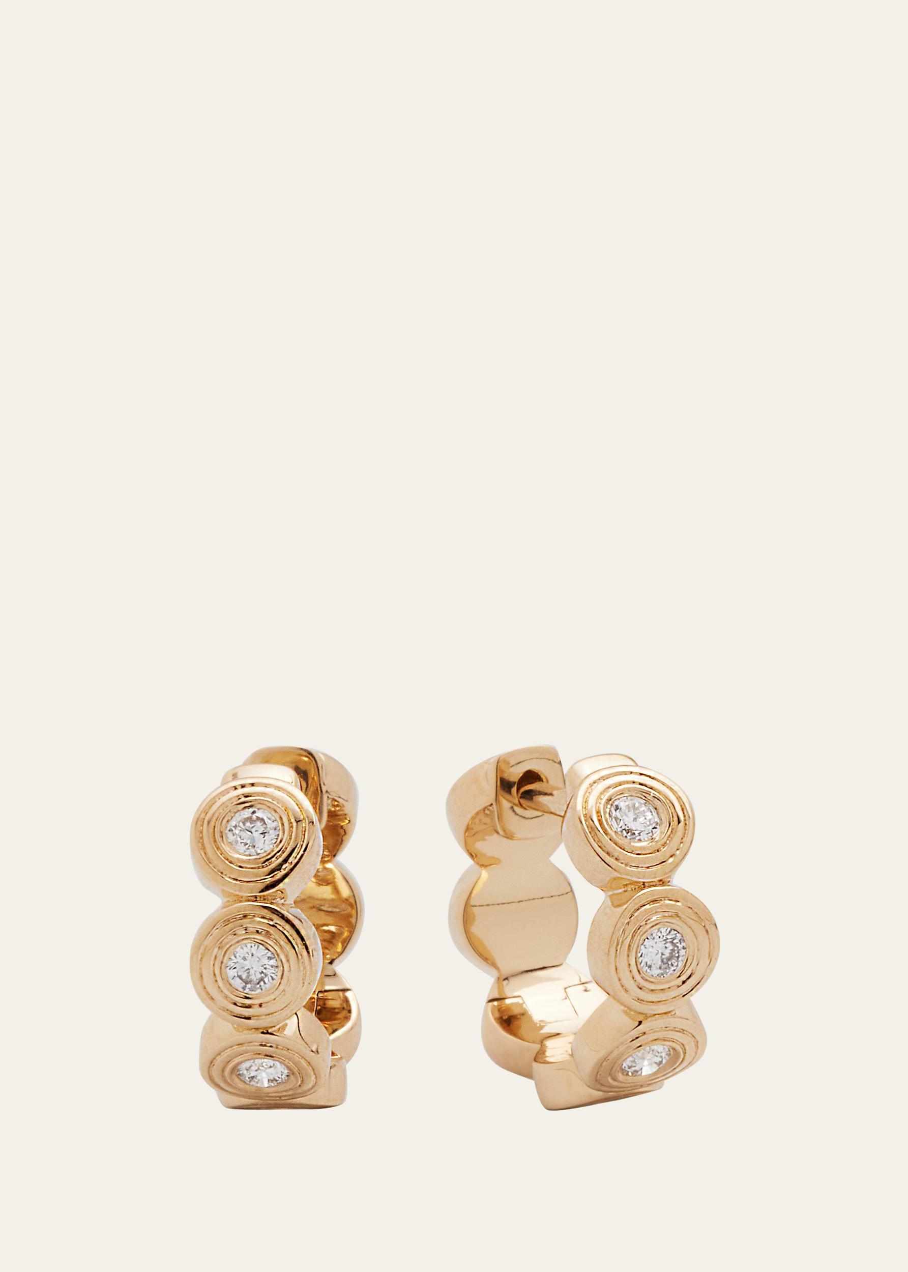 14k Yellow Gold Fluted Huggie Earrings With Diamonds Product Image