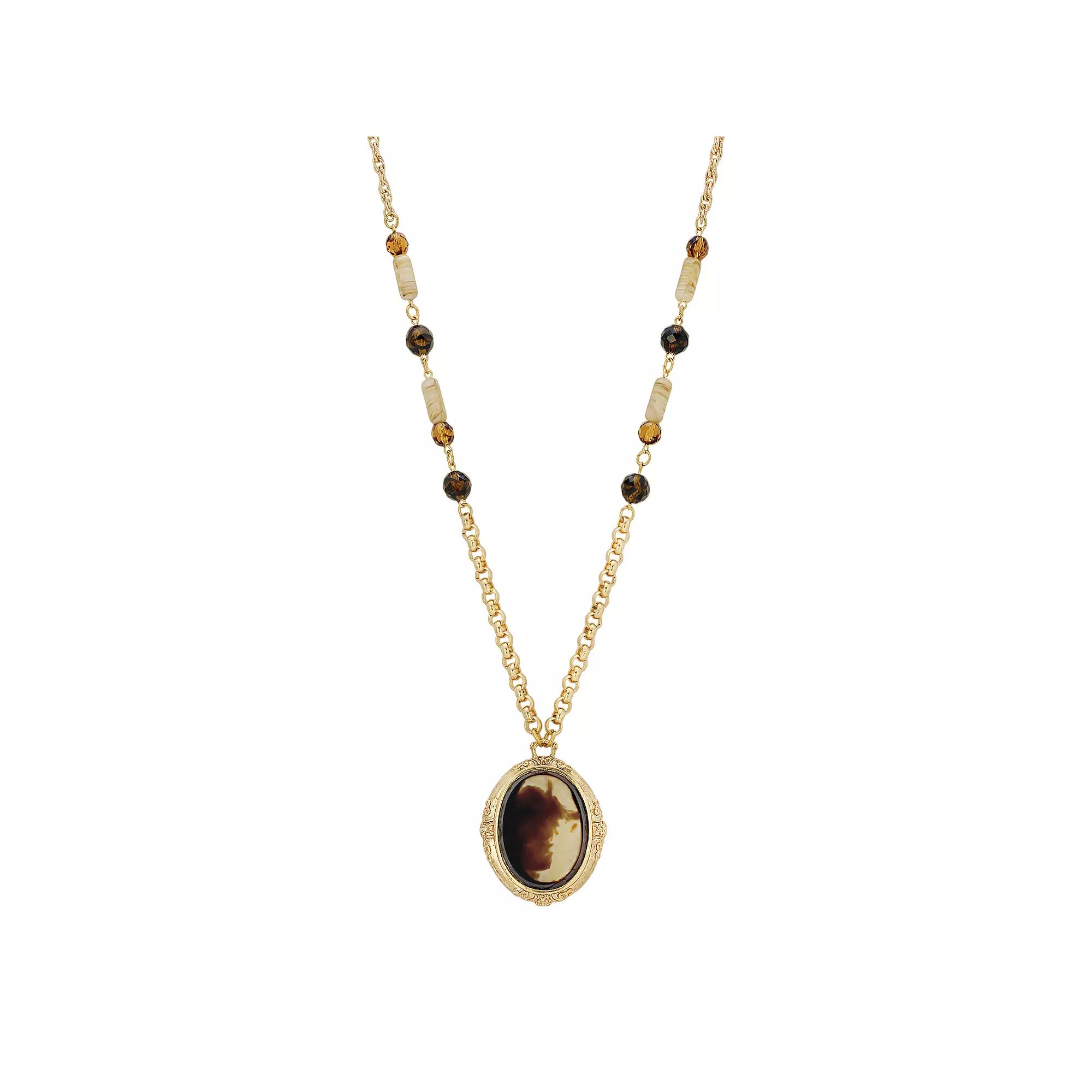 1928 Gold Tone Tortoiseshell Medallion Necklace, Womens, Brown Product Image