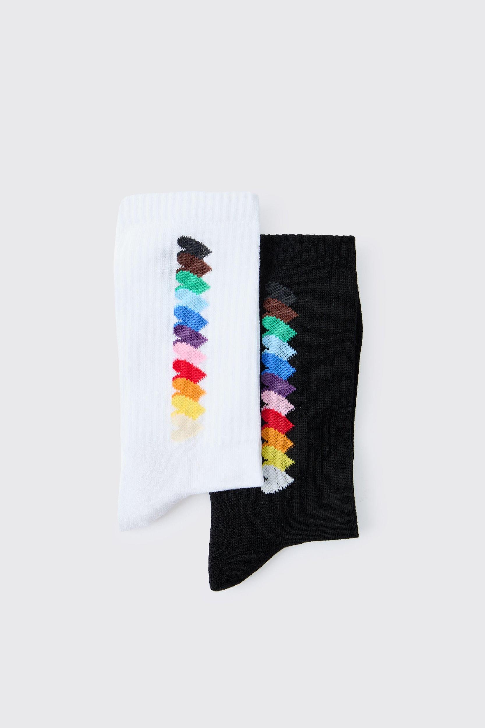 2 Pack Rainbow Graphic Pride Socks | boohooMAN USA Product Image