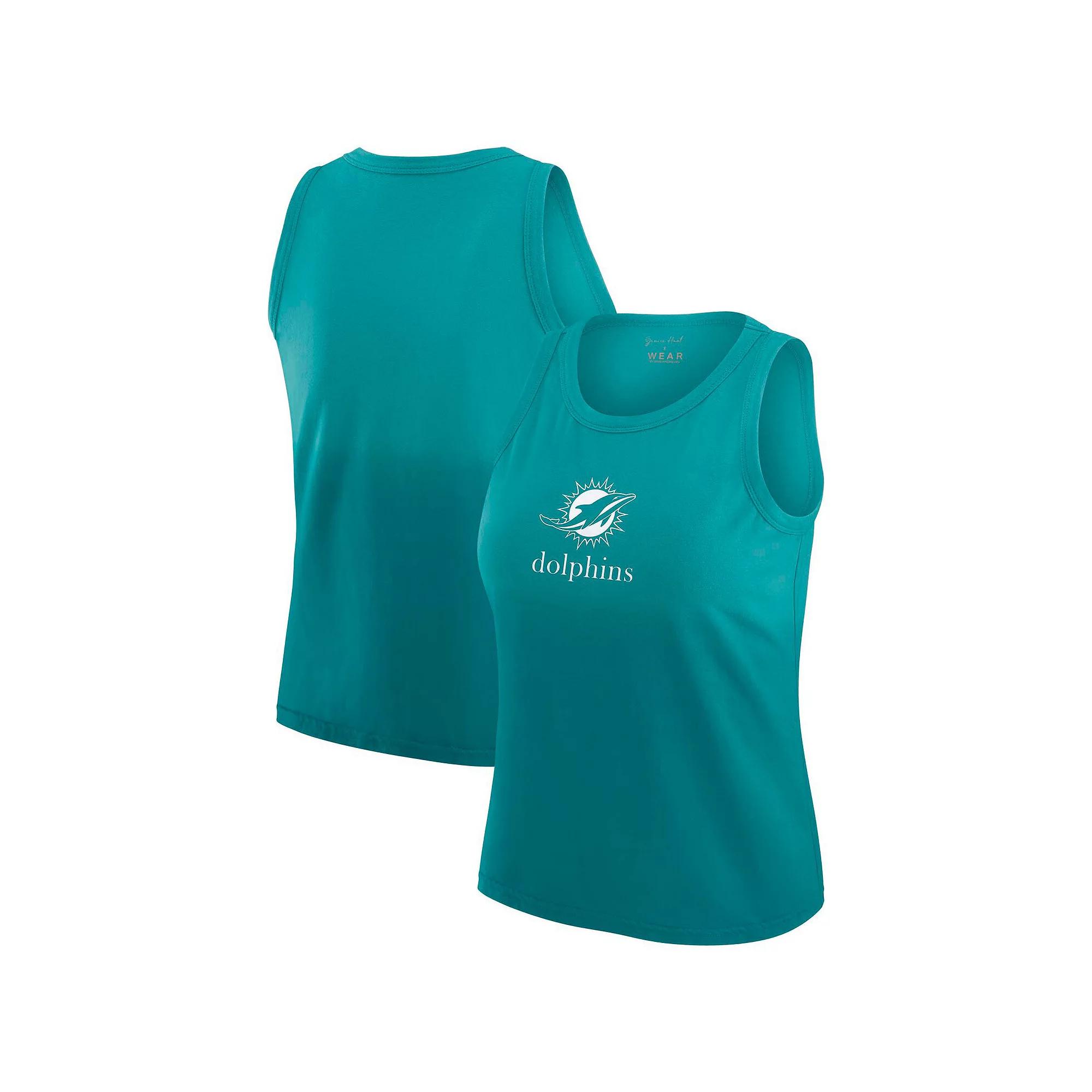 Women's WEAR by Erin Andrews x Gracie Hunt Aqua Miami Dolphins Ombre Tank Top, Size: Large, Turquoise A Product Image