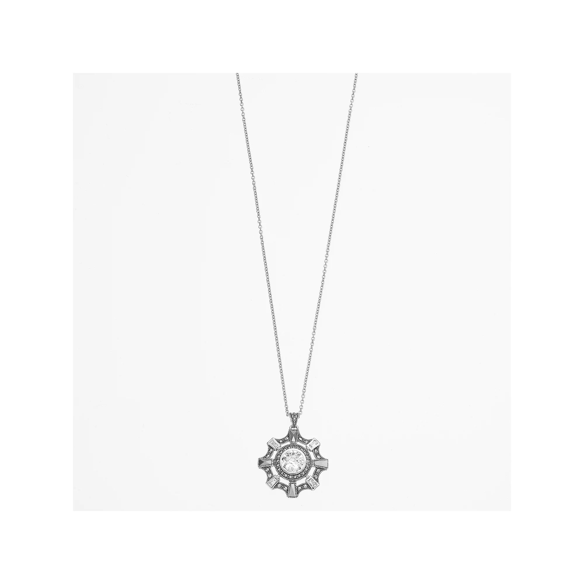 Lavish by TJM Sterling Silver Cubic Zirconia & Marcasite Medallion Pendant Necklace, Women's, Size: 18" Product Image