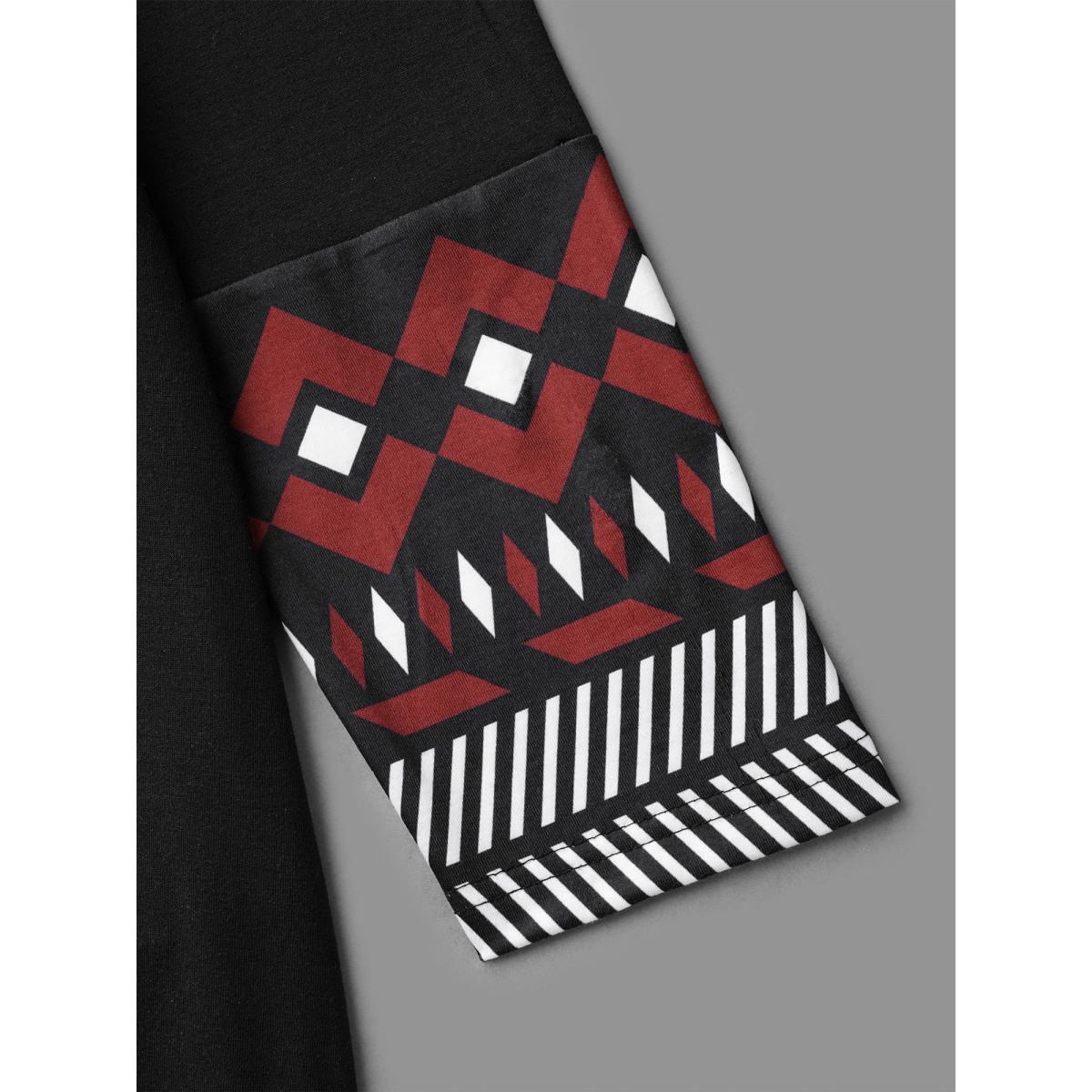 Plus Size Crew Neck Geometric Print Patchwork Dress BlackFlower Women Casual Non Knit Dresses Bloomchic 28/5X Product Image