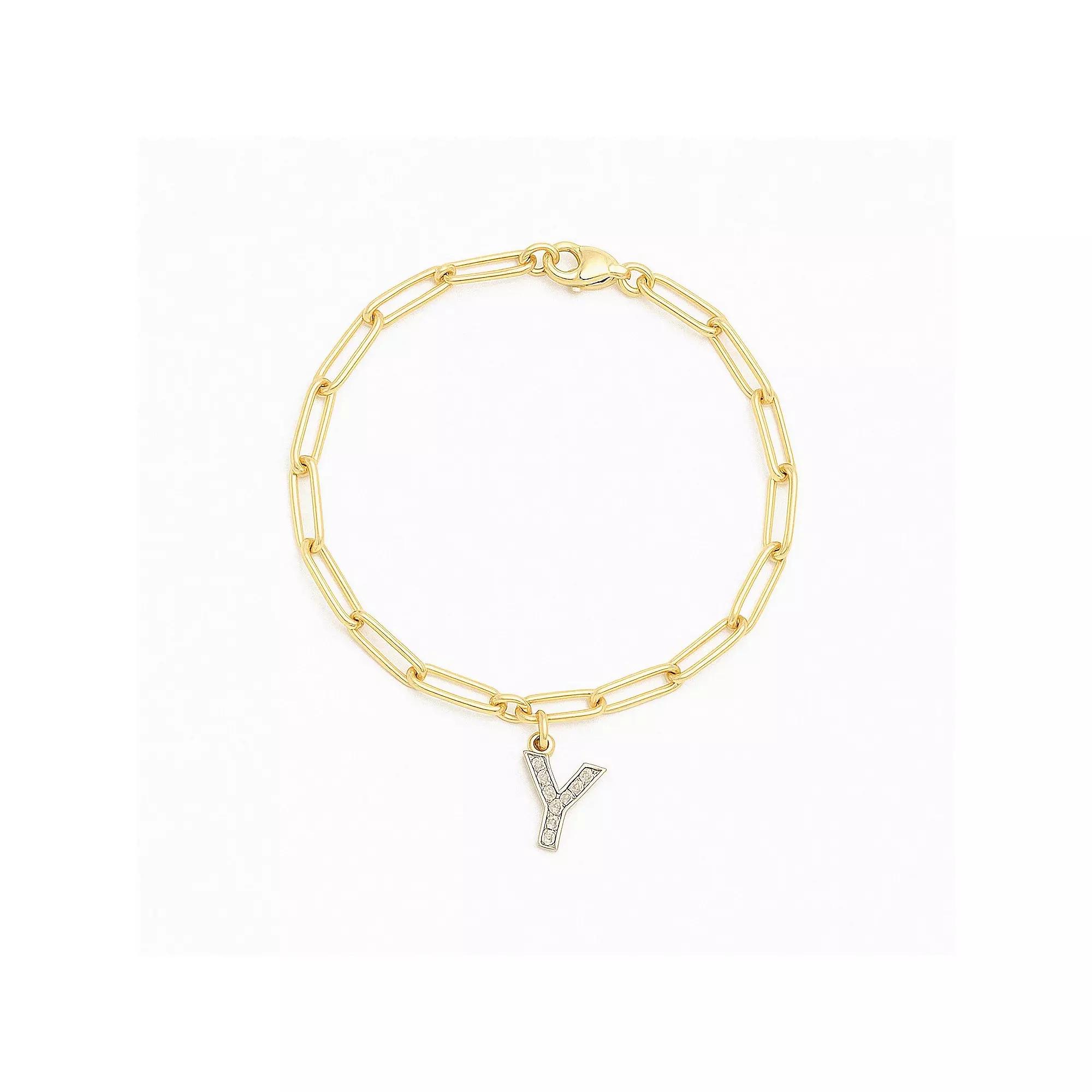 Meshmerise 18K Gold Over Silver Diamond Inital Bracelet, Women's, Size: 6-7" ADJ, Gold Tone Y Product Image