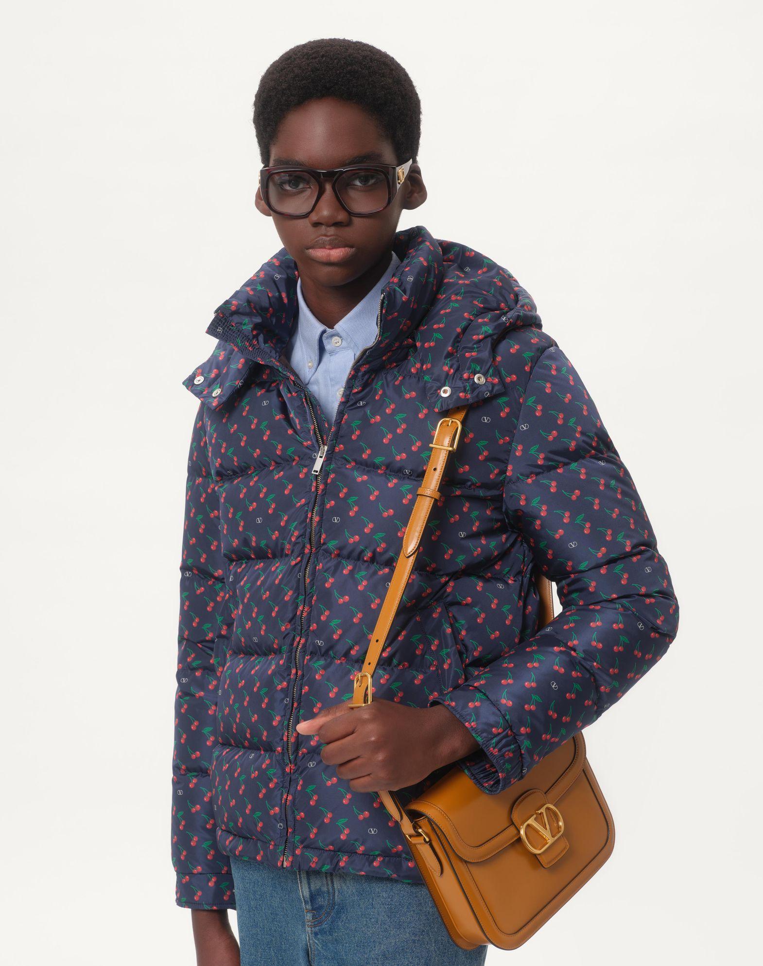 Nylon Hooded Down Jacket With Cherryfic Print Product Image