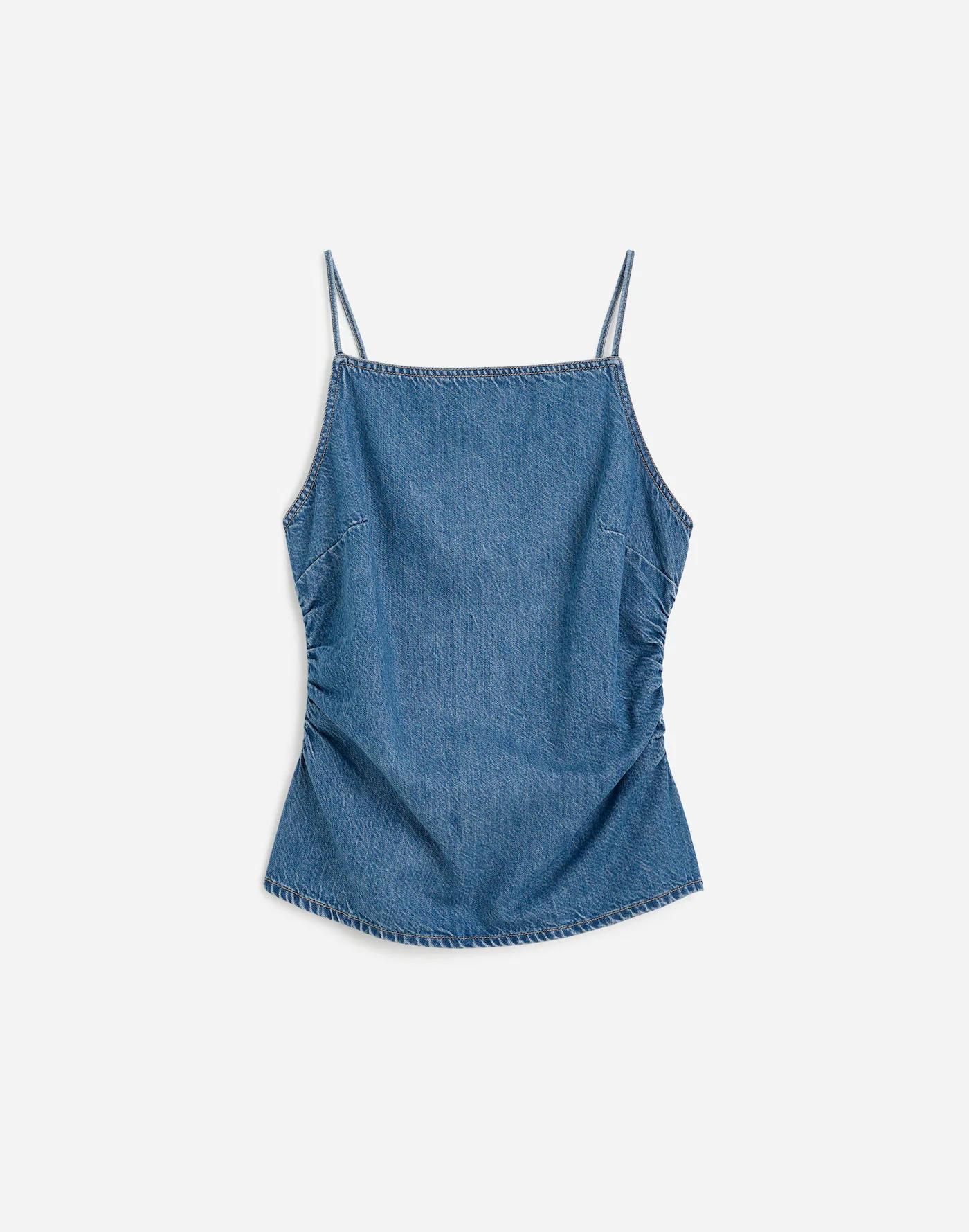 Ruched Squareneck Tank in Robertson Wash: Airy Denim Edition Product Image