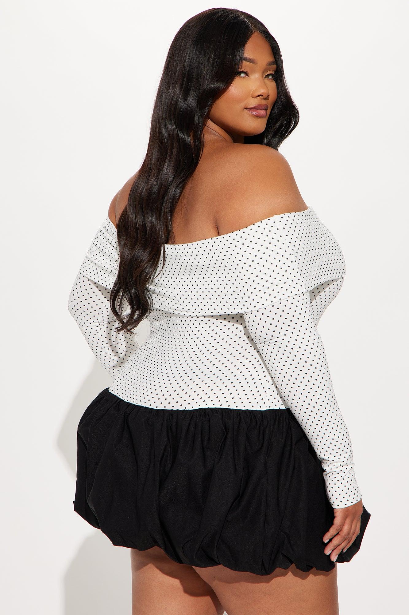 Lorena Polka Dot Bubble Mini Dress - White/Black Product Image