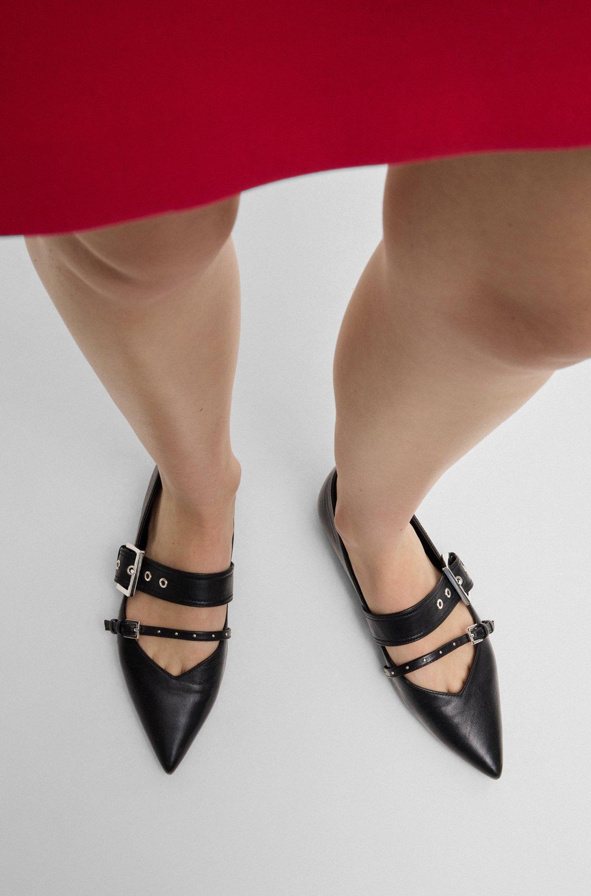 Nappa-leather ballerina pumps with buckled straps Product Image