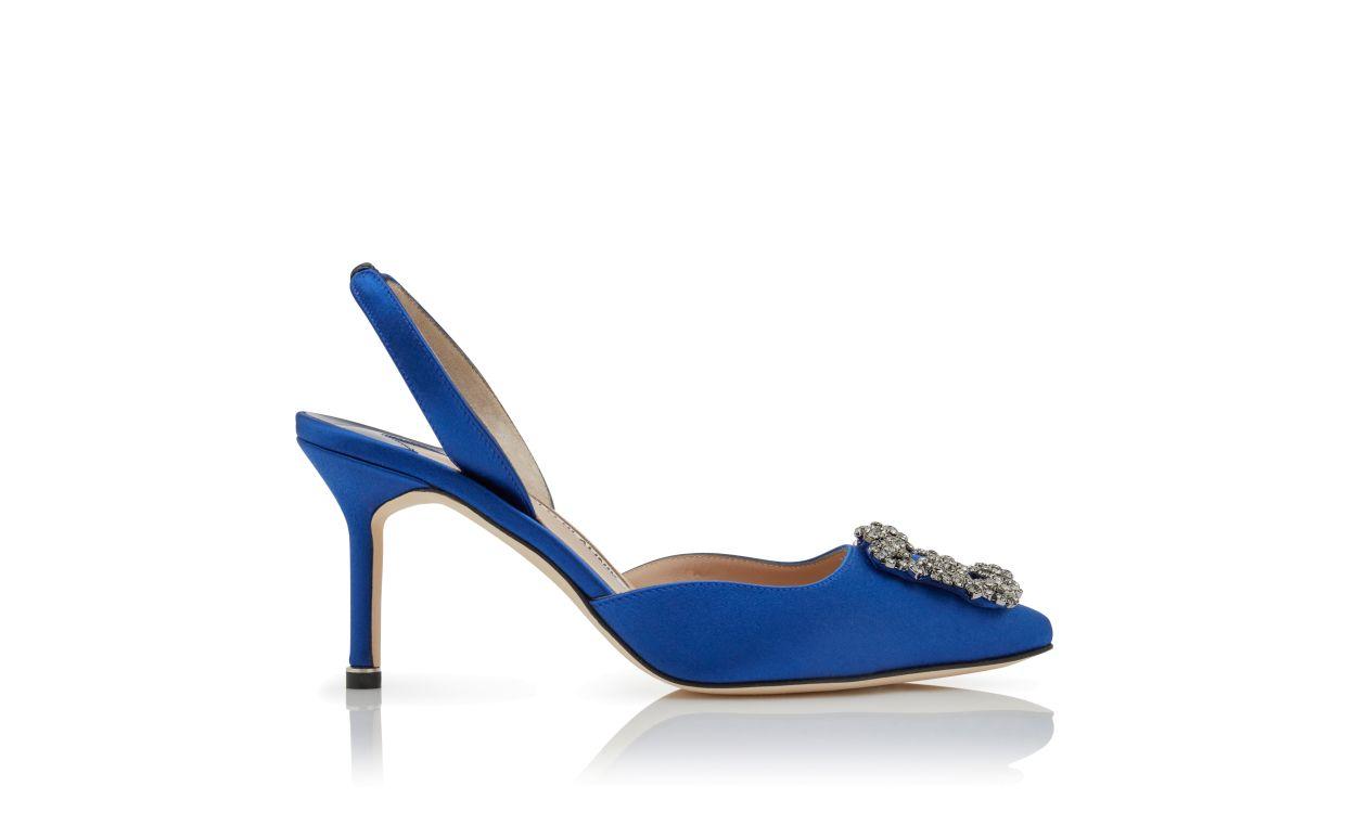 HANGISLI Blue Satin Jewel Buckle Slingback Pumps Product Image