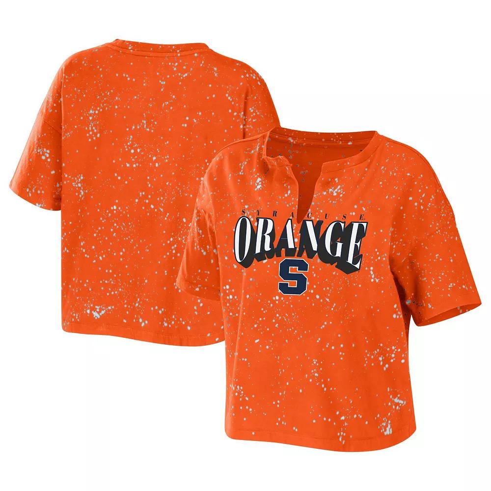 Women's WEAR by Erin Andrews Orange Syracuse Orange Bleach Wash Splatter Notch Neck T-Shirt,  Product Image