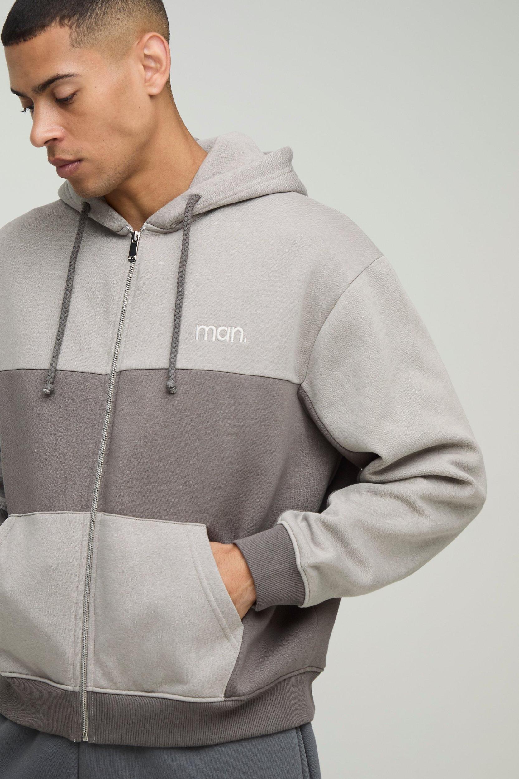 Oversized Boxy Man Panel Zip Through Hoodie | boohooMAN USA Product Image