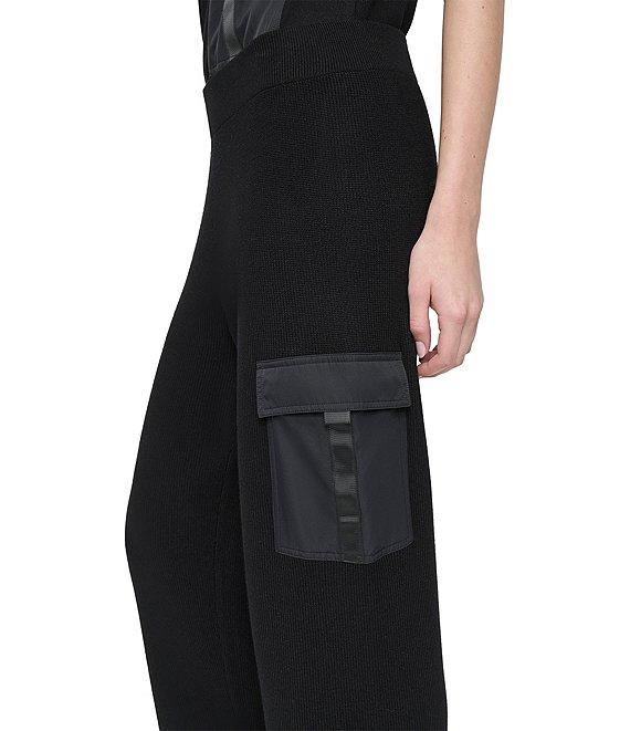 DKNY by Donna Karan Mixed Media Satin Pocket Wide Leg Cargo Pants Product Image