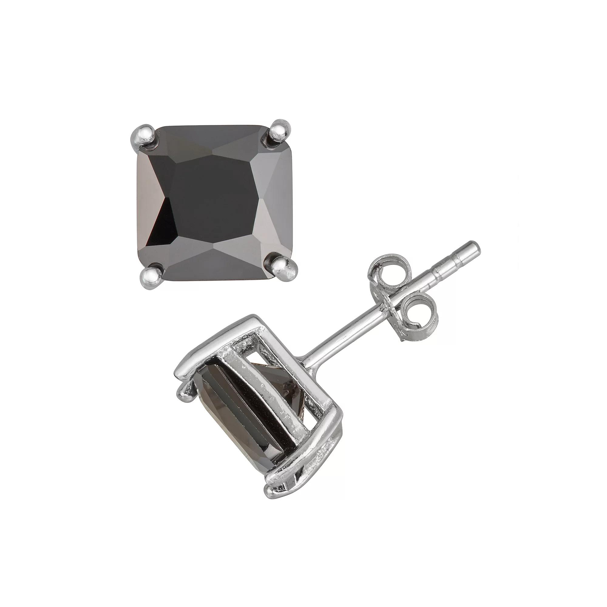 Designs by Gioelli Men's Sterling Silver Black Cubic Zirconia Square Stud Earrings, Silver Tone Product Image