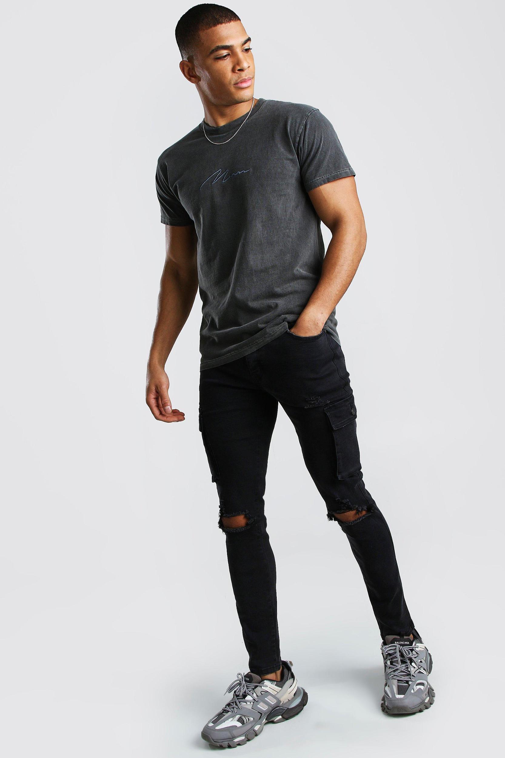 Regular Fit MAN Signature Washed T-Shirt | boohooMAN USA Product Image