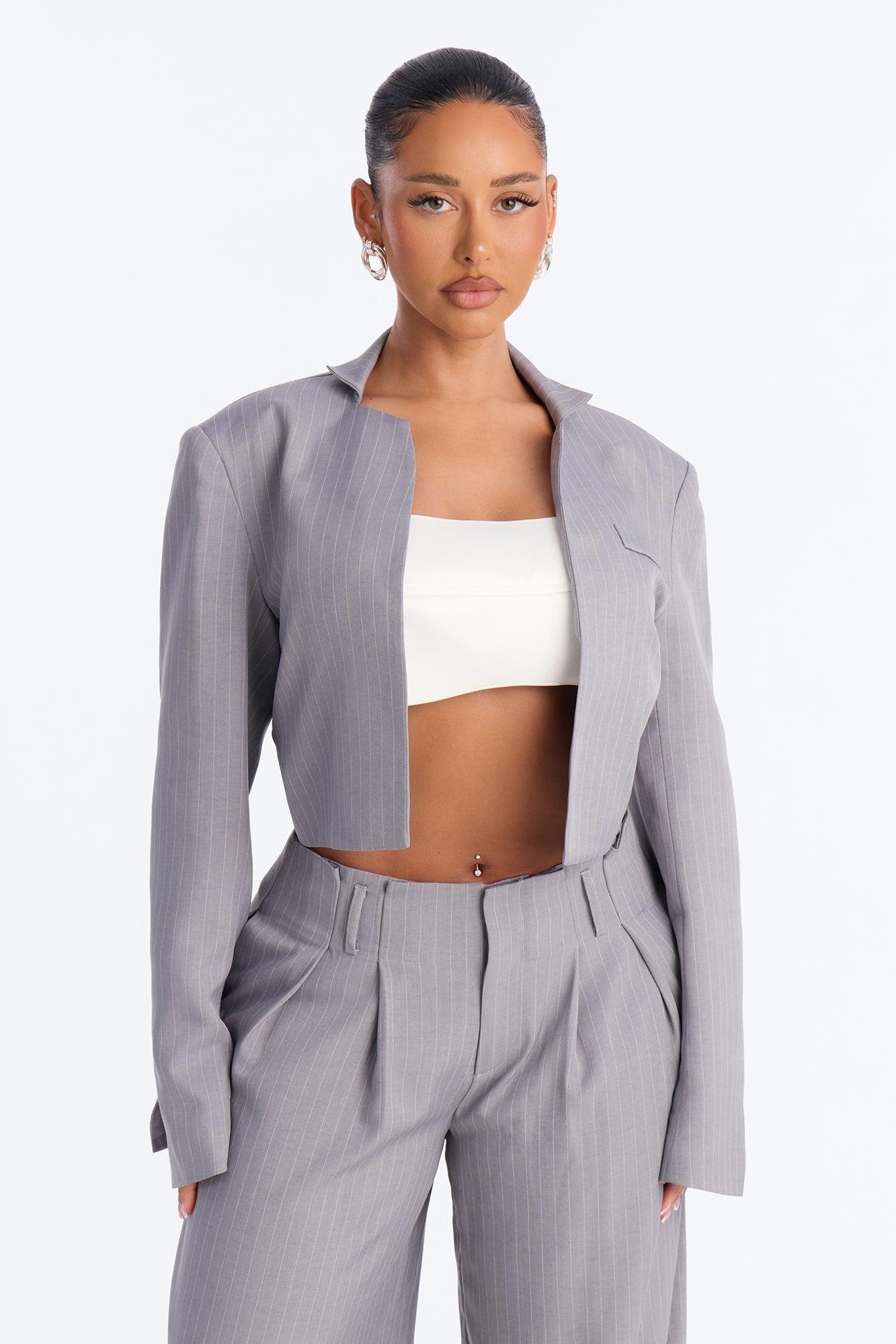 Ahmeira Cropped Pinstripe Blazer - Grey/combo Female Product Image