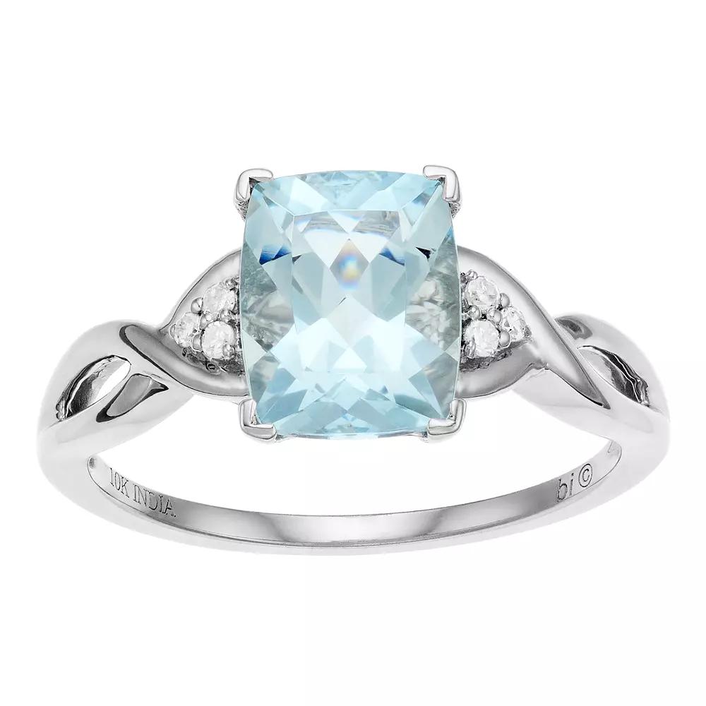 Gemminded 10k White Gold Aquamarine Diamond Accent Ring, Women's, Size: 7, 10k Whgold Product Image