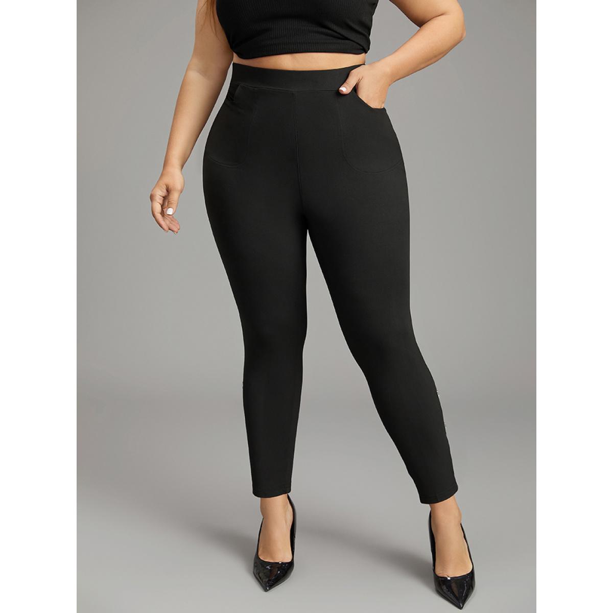 Plus Size Rhinestone High Rise Skinny Leggings Women Black Elegant High stretch Skinny High Rise Dailywear Leggings BloomChic 12/L Product Image