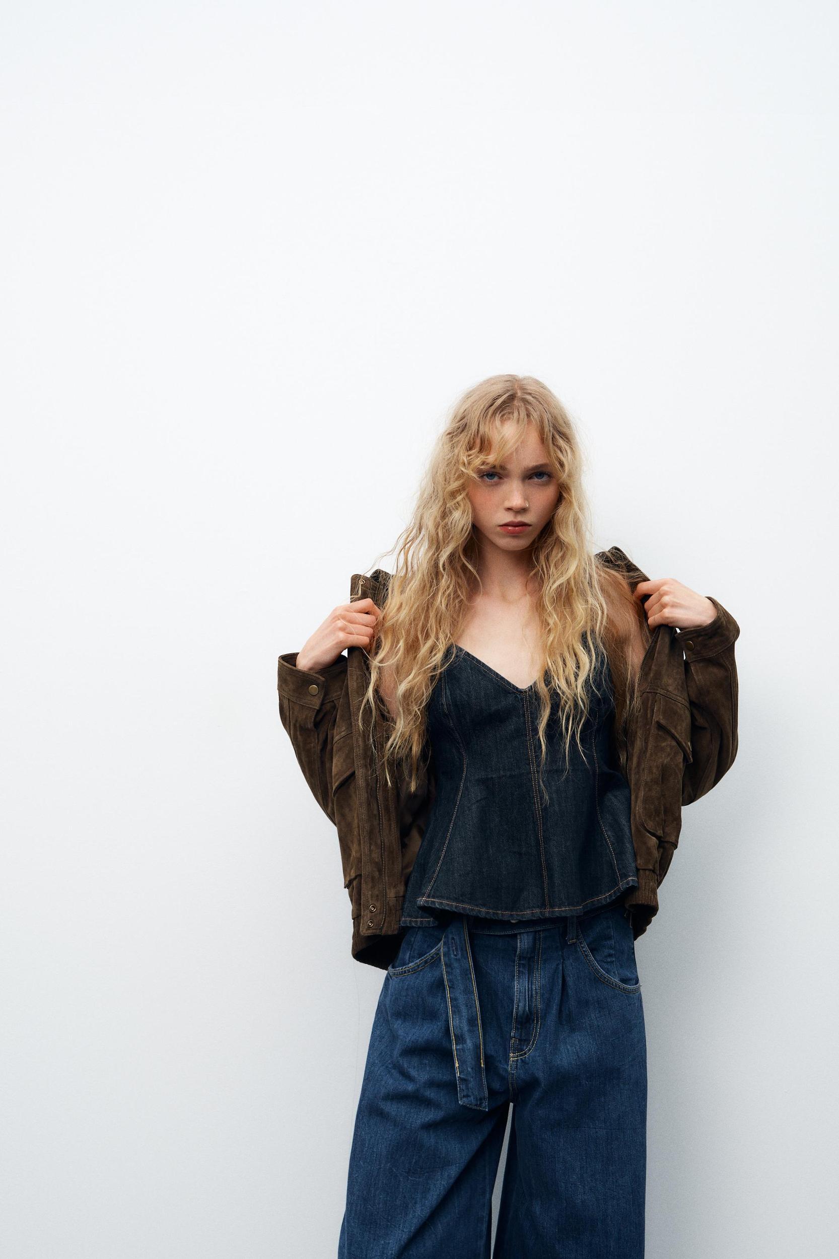 DENIM GODET TOP Product Image