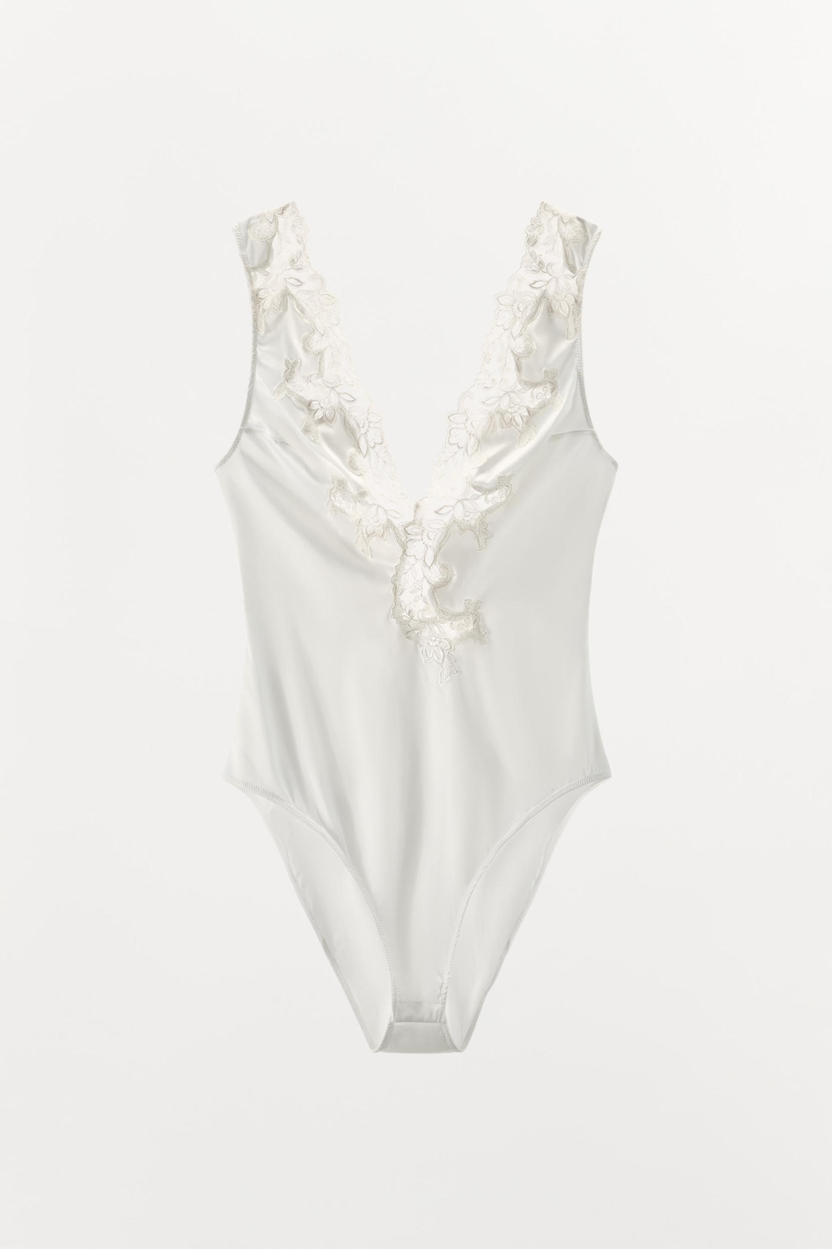 SATIN EFFECT EMBROIDERY LACE BODYSUIT Product Image