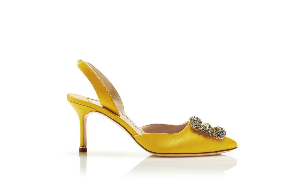 HANGISLI Yellow Satin Jewel Buckle Slingback Pumps Product Image