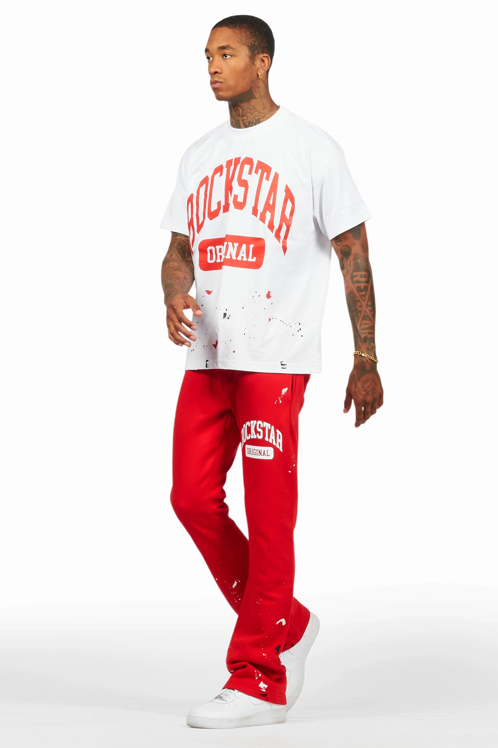 Rainer White/Red T-Shirt/Stacked Track Pant Set Male Product Image