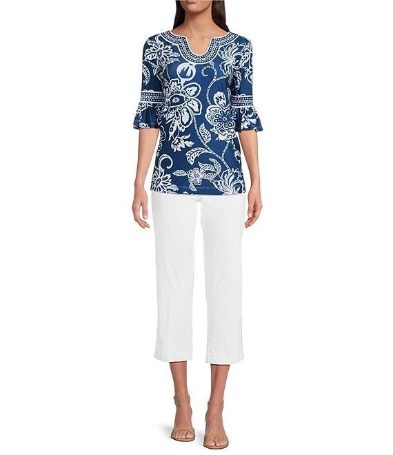 Ali Miles Floral U-Shaped Neck Elbow Sleeve Tunic Product Image