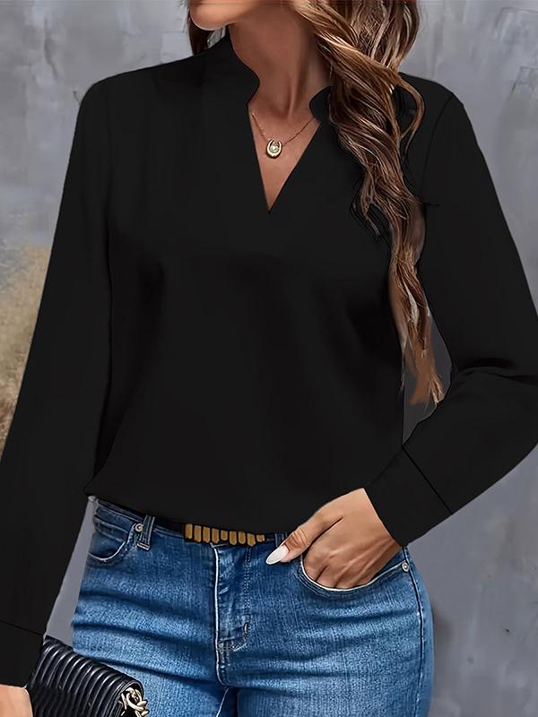 Long Sleeves Loose Solid Color Stand Collar Blouses&Shirts Tops Product Image