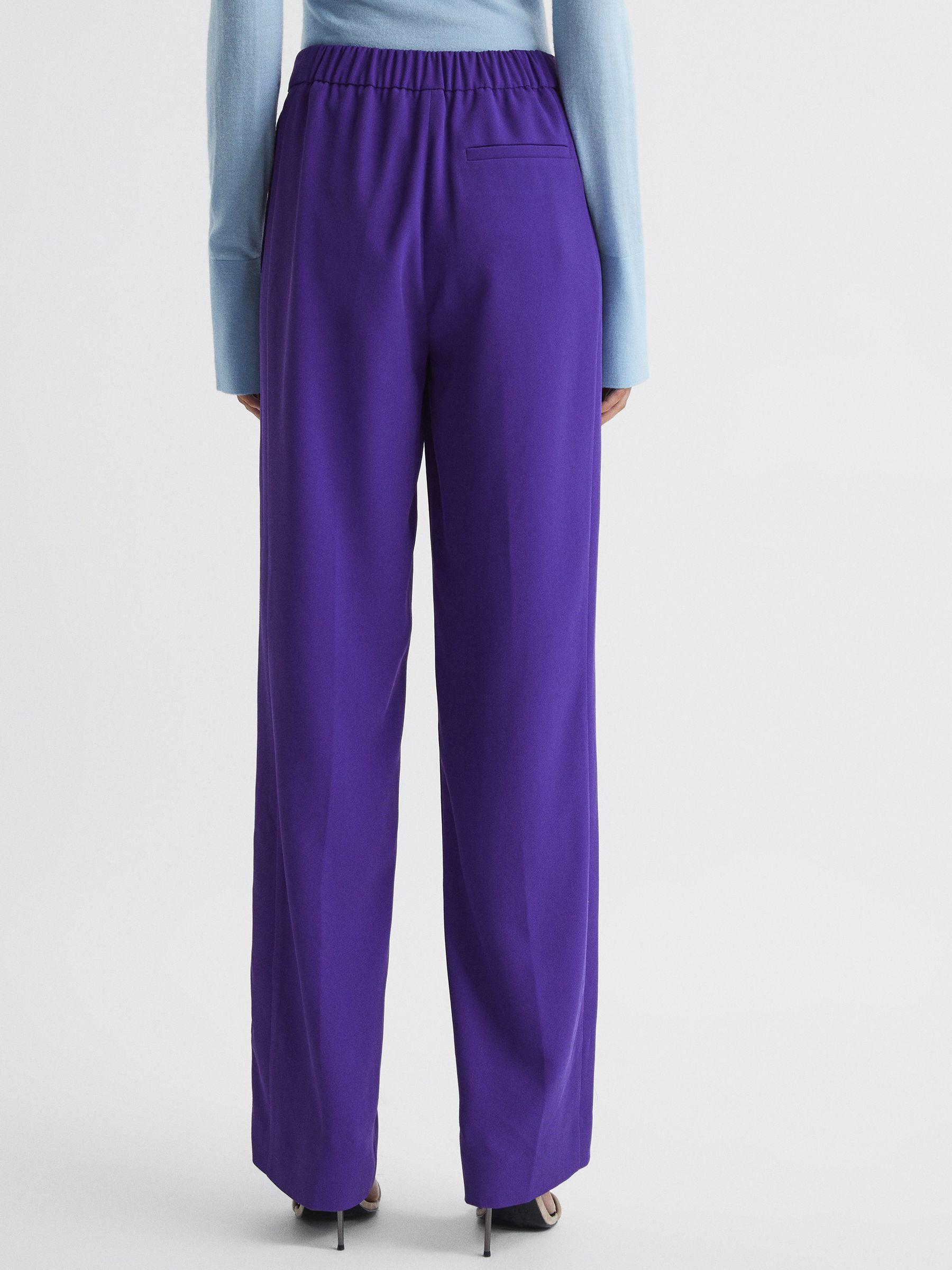 Elasticated Waist Wide Leg Trousers in Purple Product Image