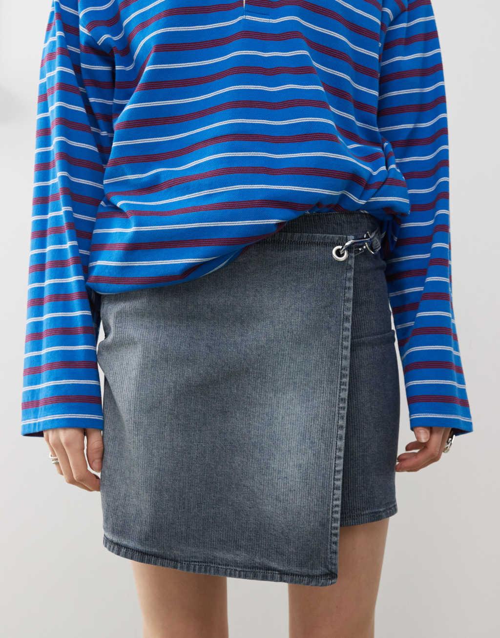 COLLUSION denim wrap skirt in midwash Product Image