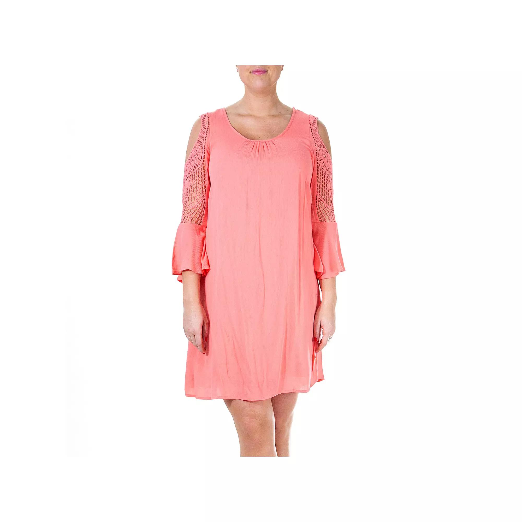 Women's Nina Leonard Crochet Cold-Shoulder Swing Dress,  Product Image