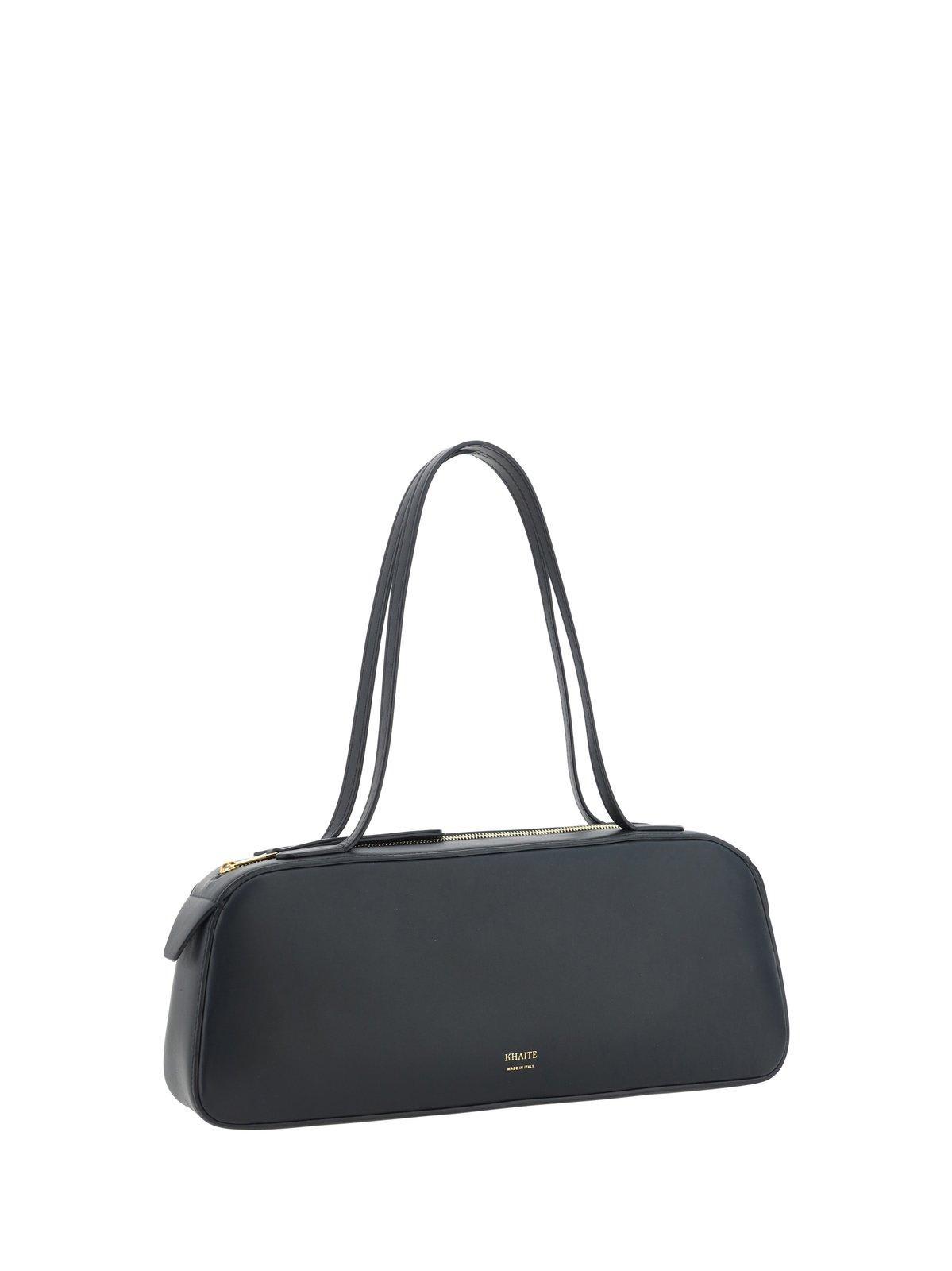 KHAITE Simona Crackle Patent Leather Shoulder Bag In Black Product Image