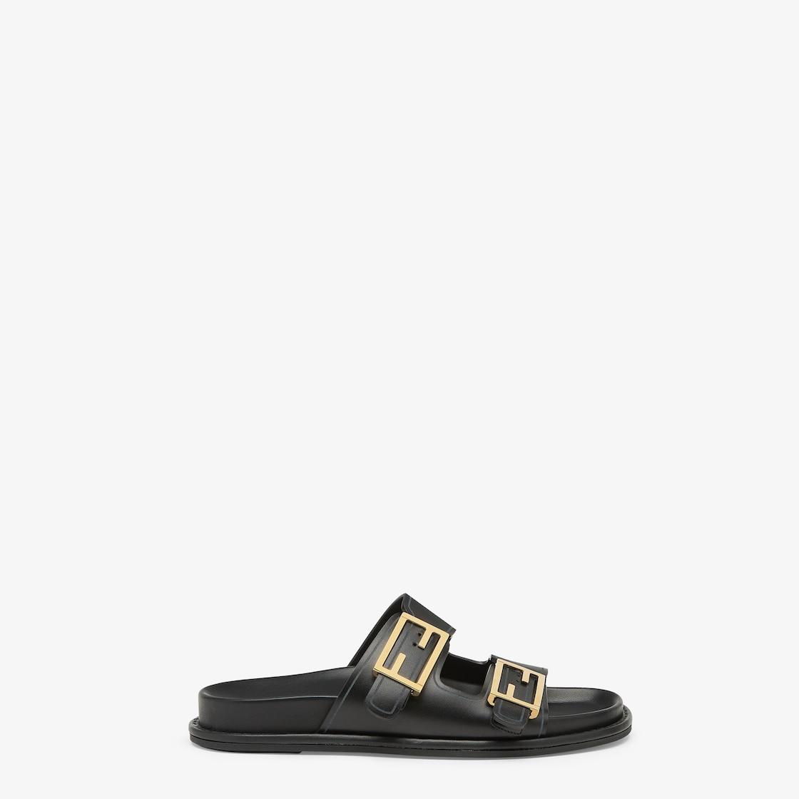 Fendi FeelBlack leather slides Product Image