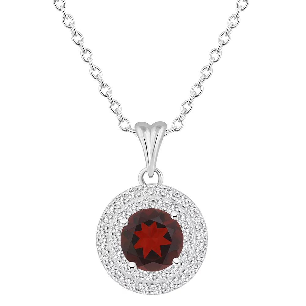 Celebration Gems Sterling Silver Round-Cut Swiss Blue Topaz & White Topaz Double Halo Pendant Necklace, Women's,  Product Image