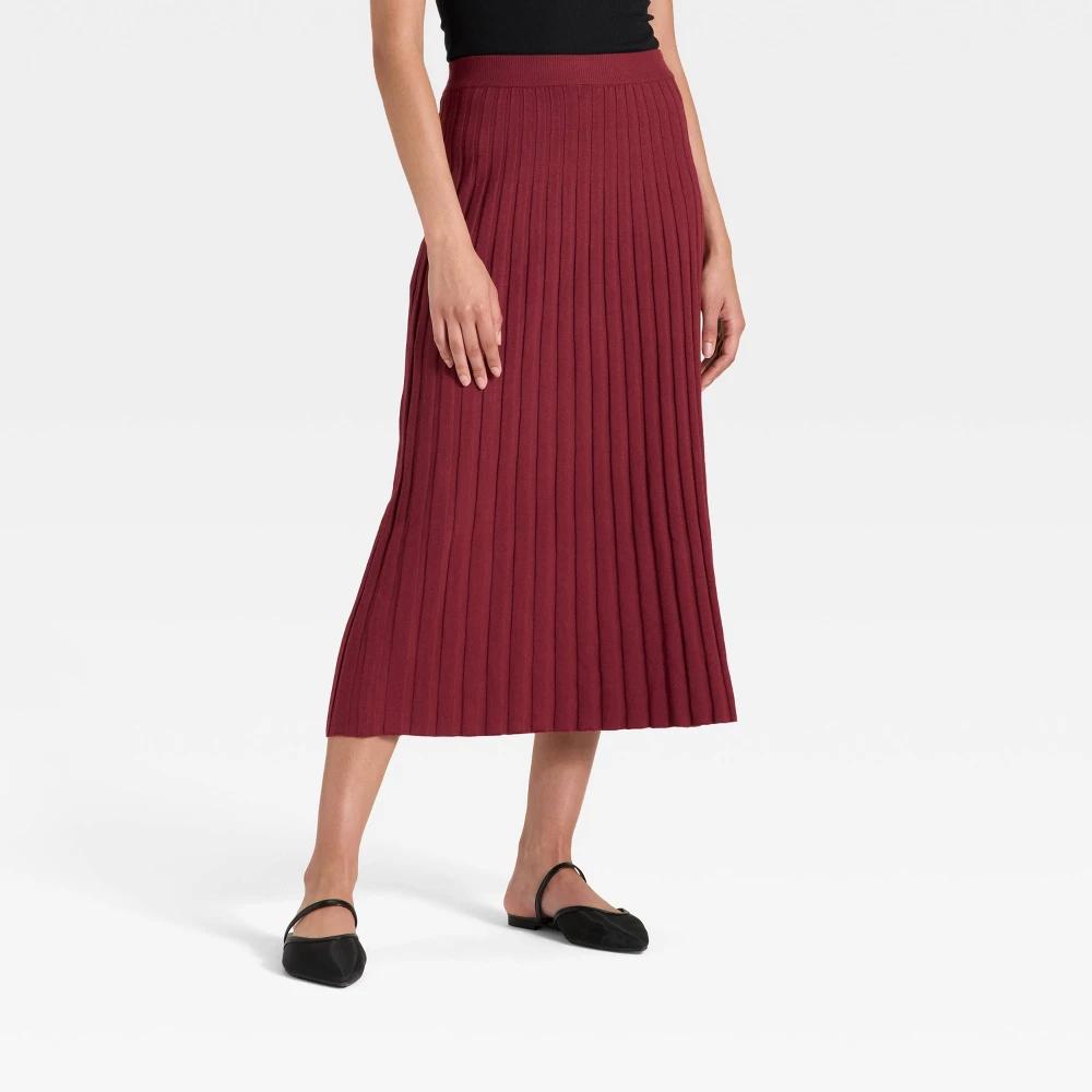 Women's Ribbed Mini Sweater Skirt - A New Day™ Maroon 4X Product Image