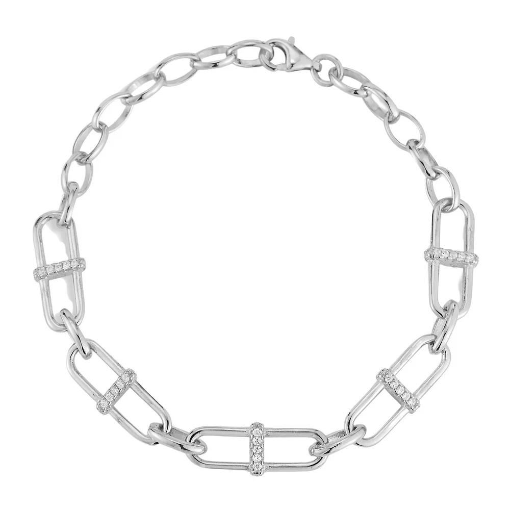 Sunkissed Sterling Cubic Zirconia Mariner Link Chain Bracelet, Women's, Size: 7", Silver Tone Product Image