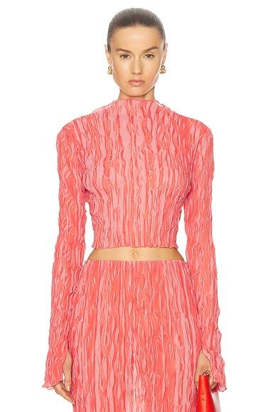 Pleated Georgette Long Sleeve High Neck Top Product Image
