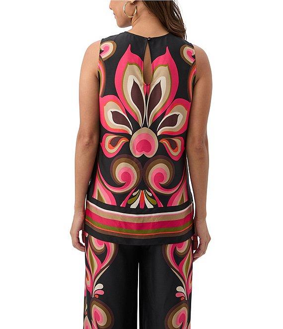 Trina Turk Malema Printed Satin Georgette Round Neck Sleeveless Top Product Image