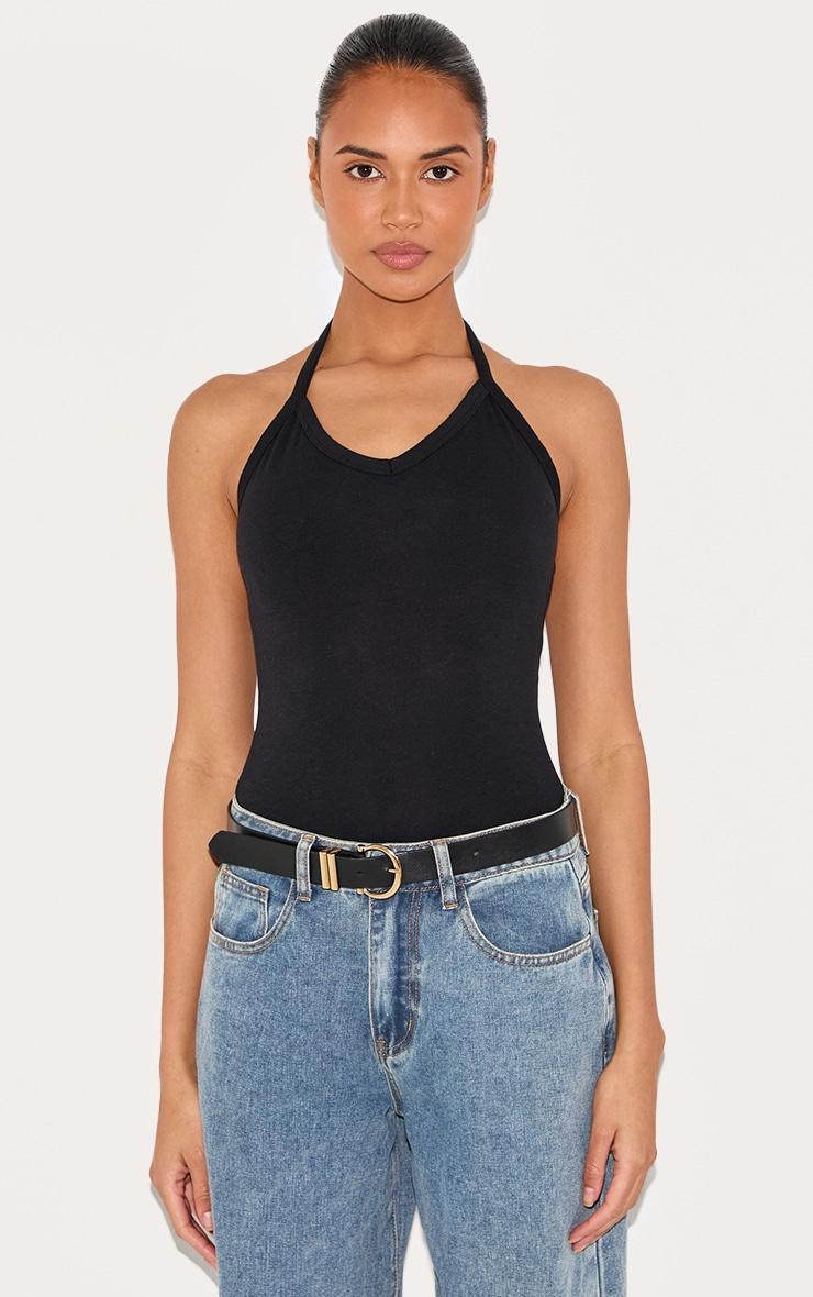 Black Modal Cotton Strappy Scoop Bodysuit Product Image